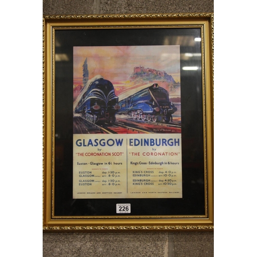 226 - COPY GLASGOW EDINBURGH FRAMED POSTER