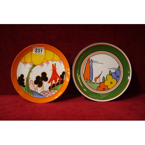 231 - CLARIS CLIFF ON WEDGEWOOD PLATES X 2