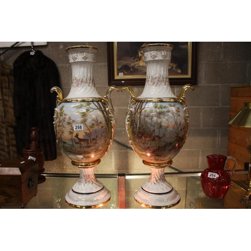 258 - PAIR OF VICTORIAN HAND PAINTED VASES