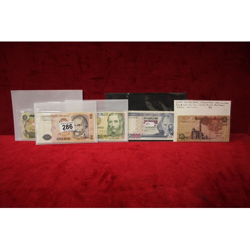 286 - PERUVIAN X 2 , TURKISH X 1, CANADIAN X 1, EGYPTIAN X 1 BANK NOTES