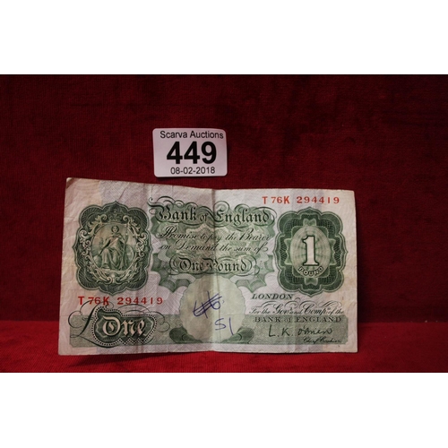 449 - BANK OF ENGLAND £1 NOTE