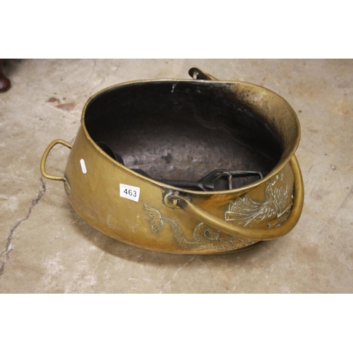 463 - BRASS COAL BUCKET WITH FIRE DOG