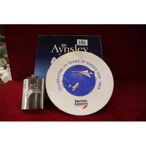 701 - AYNSLEY PLATE & HIP FLASK