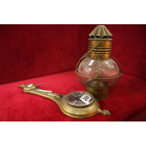 205 - BRASS LAMP & BAROMETER