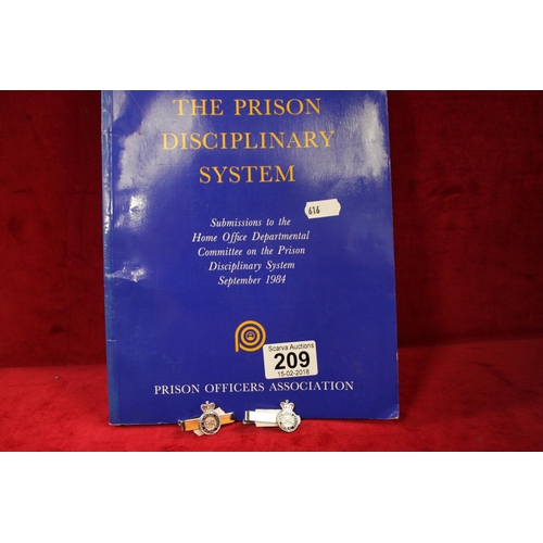 209 - LOT OF PRISON OFFICER BOOKS PLUS 2 TIE PINS