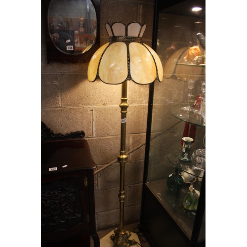 357 - BRASS STANDARD LAMP WITH ONYX BASE & TIFFANY SHADE