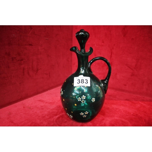 383 - GREEN GLASS LIQUEUR DECANTER