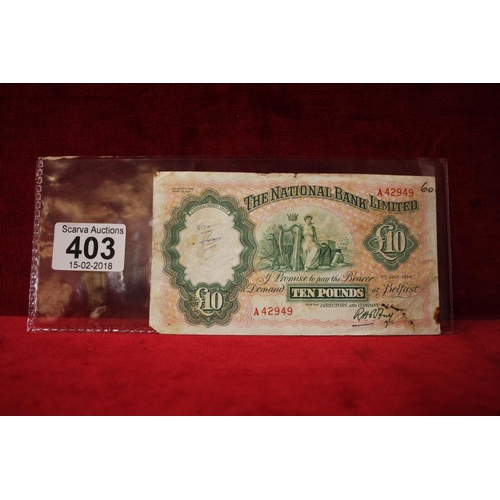 403 - NATIONAL BANK LTD £10 NOTE