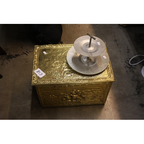 817 - BRASS LOG BOX & CAKE STAND