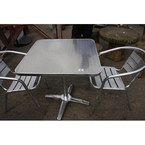 47 - CHROME PATIO TABLE & 2 CHAIRS