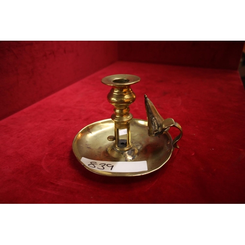 839 - BRASS CANDLESTICK HOLDER & SNUFFER