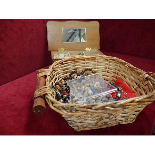 856 - BASKET & BOX OF COSTUME JEWELLERY