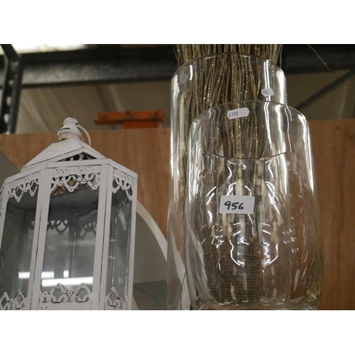 956 - 2 GLASS VASES PLUS 2 CANDLE HOLDERS