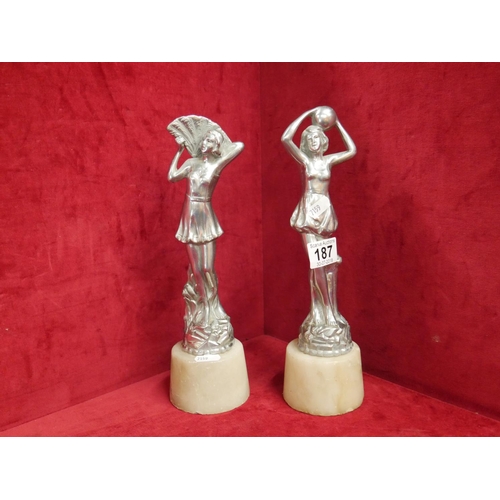 187 - PAIR OF ART NOUVEAU CHROME FIGURES