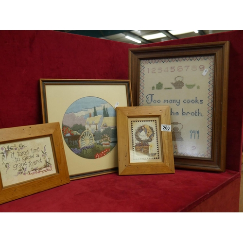 200 - FRAMED SAMPLER & PICTURES