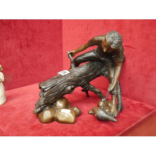 265 - BRONZE FISHING BOY FIGURE