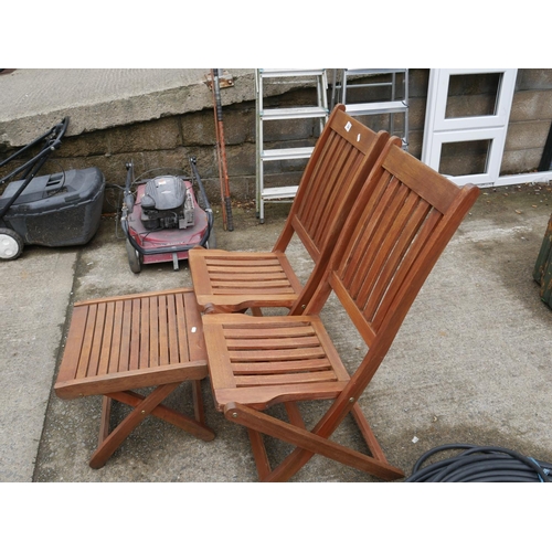 94 - 2 HARDWOOD DECK CHAIRS & TABLE