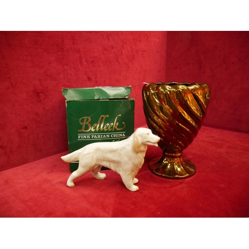 936 - BELLEEK DOG PLUS VASE