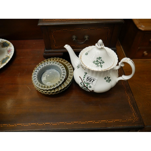 597 - 3 PIECES OF WADE PLUS TEA POT