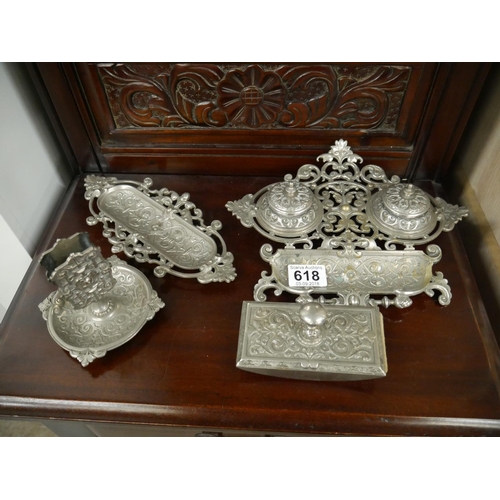 618 - WHITE METAL DESK SET