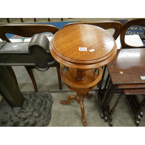 673 - INLAID TABLE WITH BIRD CAGE GALLERY