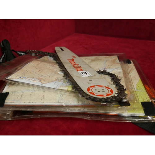 751 - CHAINSAW BLADE & CHAIN PLUS ORIENTEERING MAPS & HOLDERS