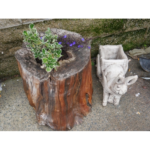 89 - TREE TRUNK AND DONKEY PLANTER