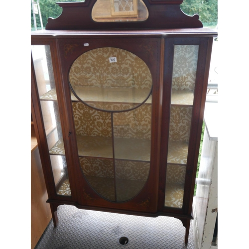 127 - EDWARDIAN DISPLAY CABINET (ONE PANE MISSING)