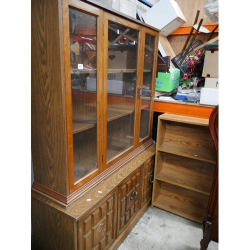 460 - OAK DISPLAY CABINET & OPEN BOOKCASE