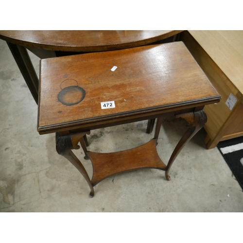 472 - EDWARDIAN GAMES TABLE WITH LEATHER TOP