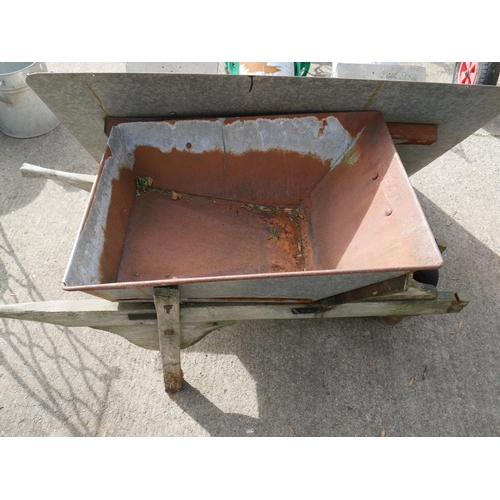 64 - WOODEN FRAME WHEELBARROW