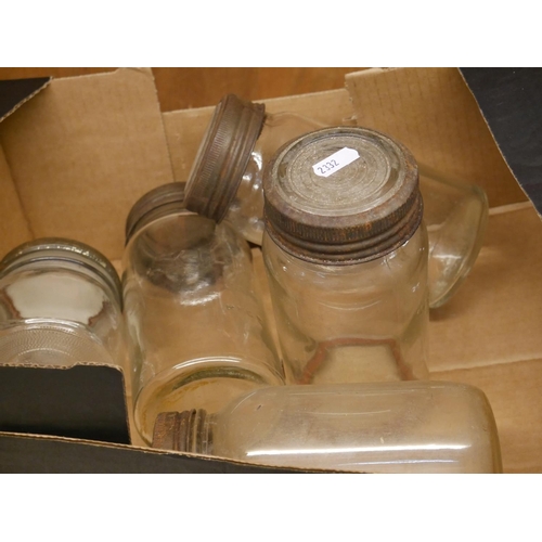 804 - BOX OF OLD JARS