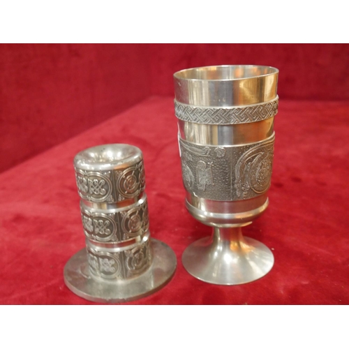 806 - PEWTER BEEKER & CANDLE HOLDER