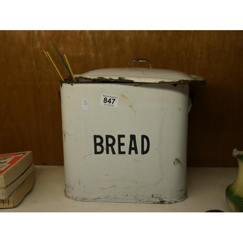 847 - ENAMEL BREAD BIN & CONTENTS