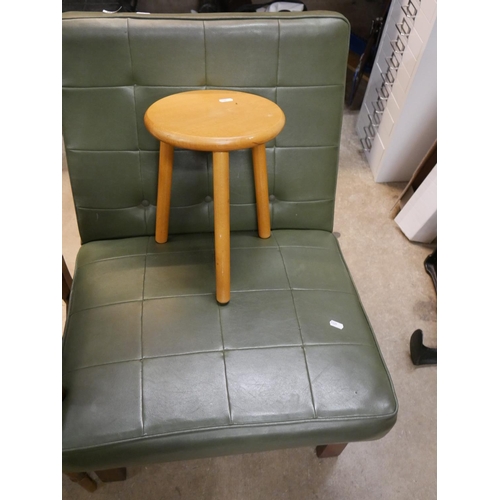 126 - RETRO LEATHER CHAIR & WOODEN STOOL