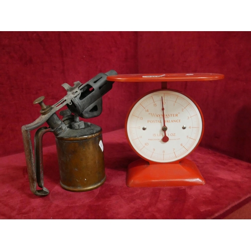 206 - POSTAGE SCALES & BRASS BLOW LAMP