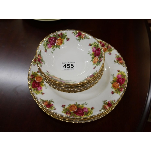 455 - LOT OF OLD COUNTRY ROSE DINNER PLATES & DESSERT DISHES