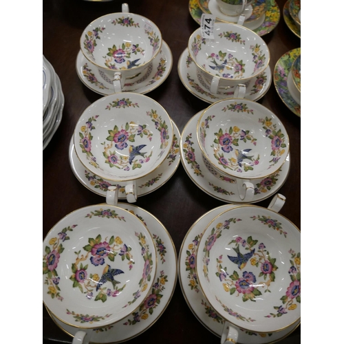 474 - AYNSLEY SOUP BOWLS & SAUCERS