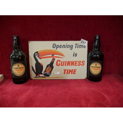 231 - GUINNESS SIGN & 2 OLD GUINNESS BOTTLES