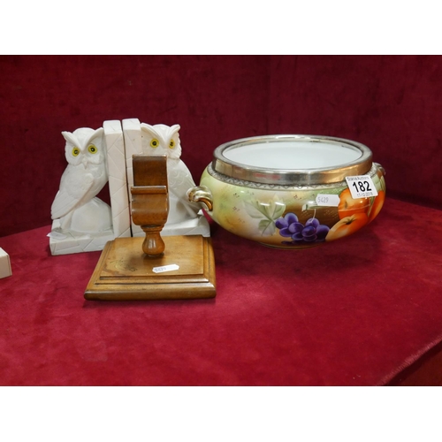 182 - CERAMIC BOWL, BOOKENDS & MATCH STAND