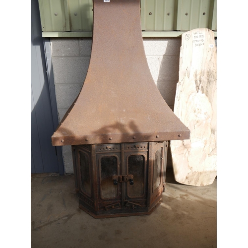 169 - OLD CAST IRON STOVE & HOOD