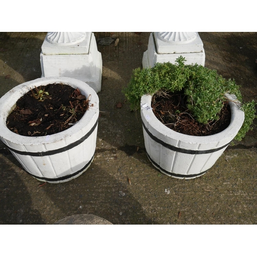 72 - PAIR OF HALF BARREL CONCRETE PLANTERS