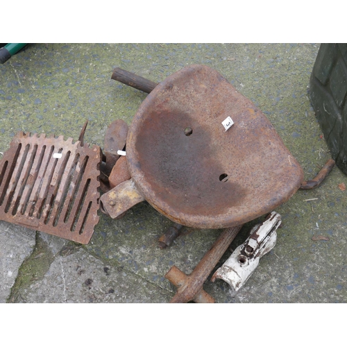 31 - OLD TRACTOR SEAT, SHOE LASTS ETC