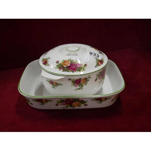 933 - ROYAL ALBERT CASSEROLE DISH & LIDDED DISH