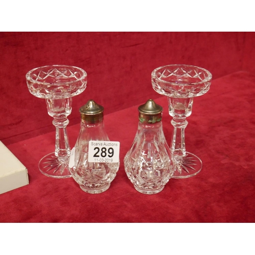 289 - TYRONE CANDLESTICKS PLUS SALT & PEPPER SET