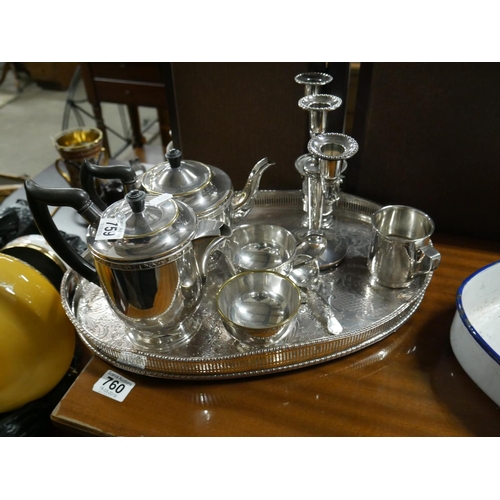 759 - SILVER PLATED TRAY & CONTENTS