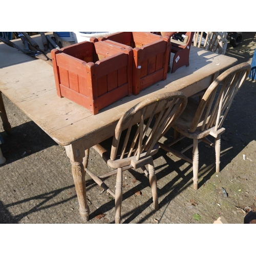 88 - OLD PINE TABLE & 5 CHAIRS