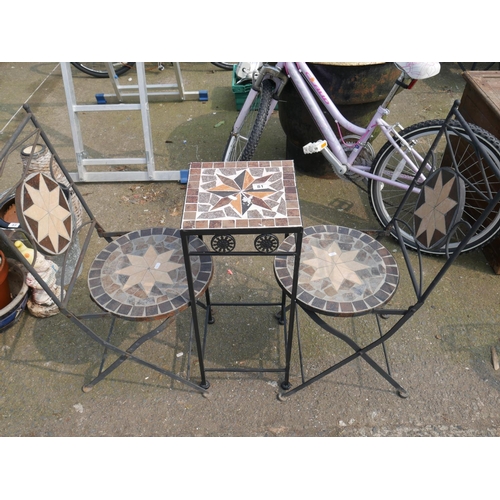 81 - TILE TOP PATIO TABLE & 2 CHAIRS