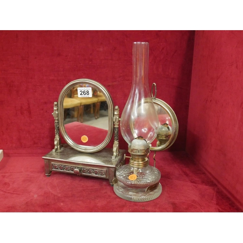 268 - OIL LAMP & JEWELLERY BOX