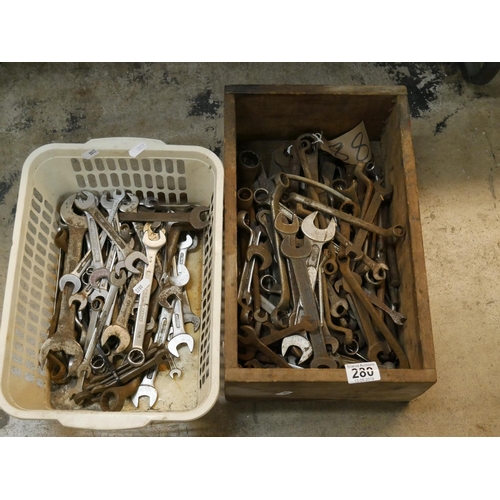 280 - BOX OF SPANNERS & BASKET OF SPANNERS